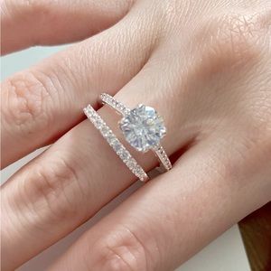 Cubic zirconia, silver plated ring set